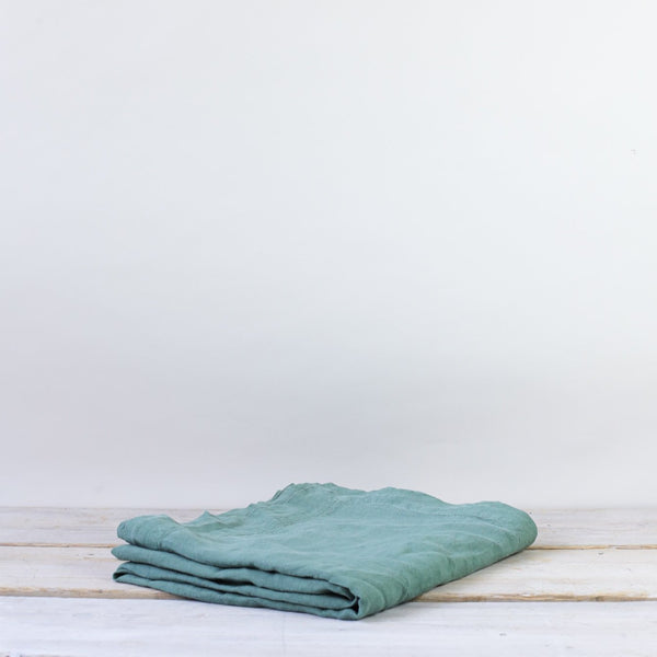 Garment Washed 100% Linen Tablecloth  Sea Green