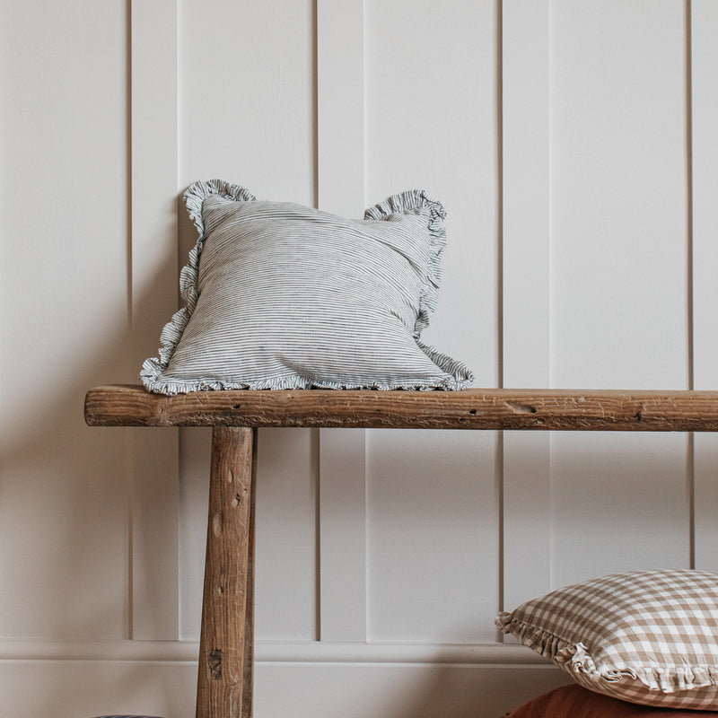 Oli Ruffle Cushion Pinstripe 100% Linen