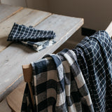 Garment Washed 100% Linen Napkin Set Midnight Grid