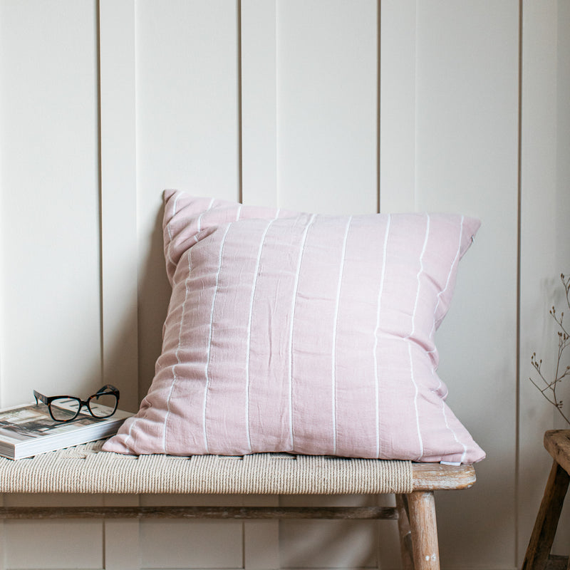 Ebino Wide Stripe Blush and White Cushion