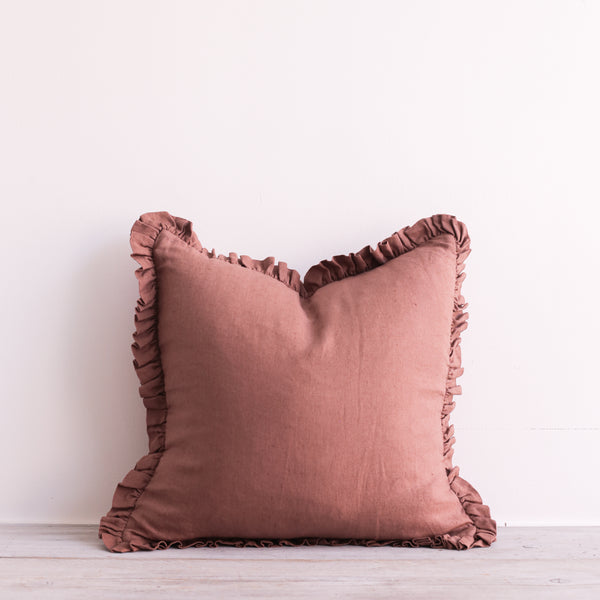 Oli Ruffle Cushion 100% Linen Copper