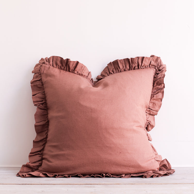 Olivia Ruffle Pillow 100% Linen Copper