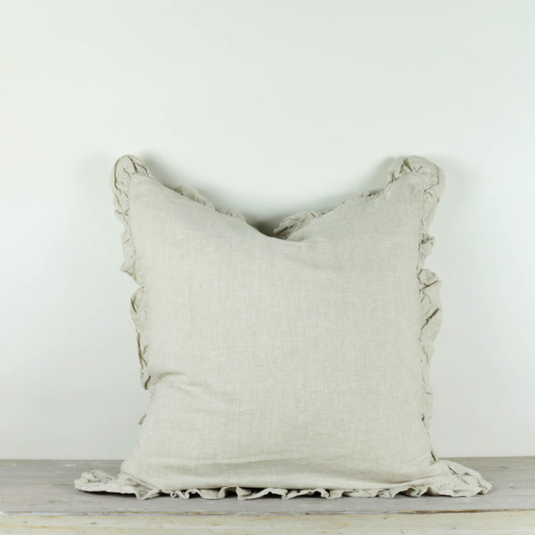 Olivia Ruffle Pillow 100% Linen Natural NEW