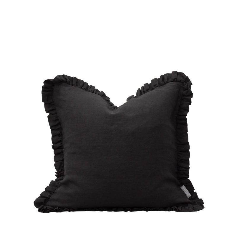 Oli Ruffle 100% Linen Cushion Black
