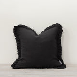 Oli Ruffle 100% Linen Cushion Black