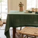 Garment Washed 100% Linen Tablecloth  Sea Green