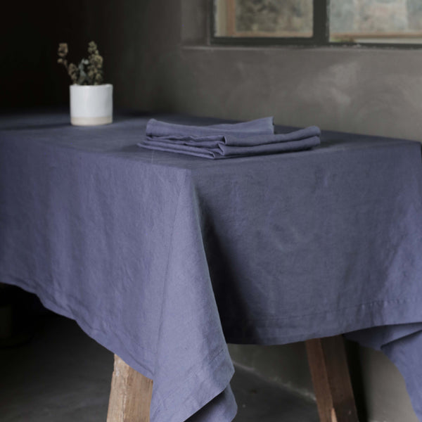 Garment Washed 100% Linen Tablecloth Aegean Blue