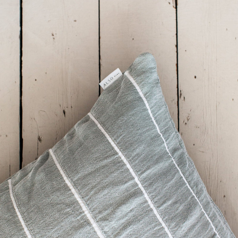 Ebino Wide Stripe Jade and White Cushion