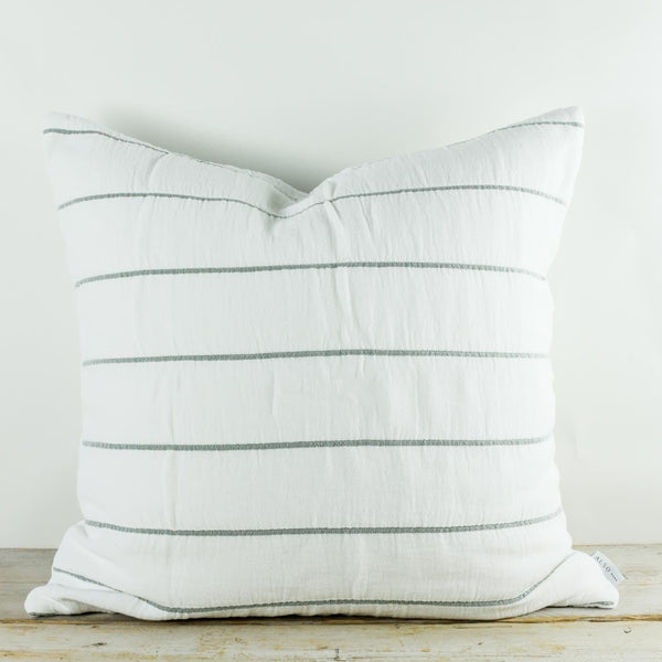 Isen Wide Stripe White and Jade Pillow