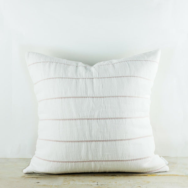 Isen Wide Stripe White and Blush Cushion