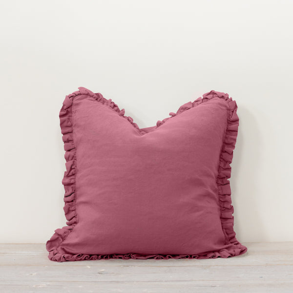 Oli Ruffle 100% Linen Cushion Pomegranate