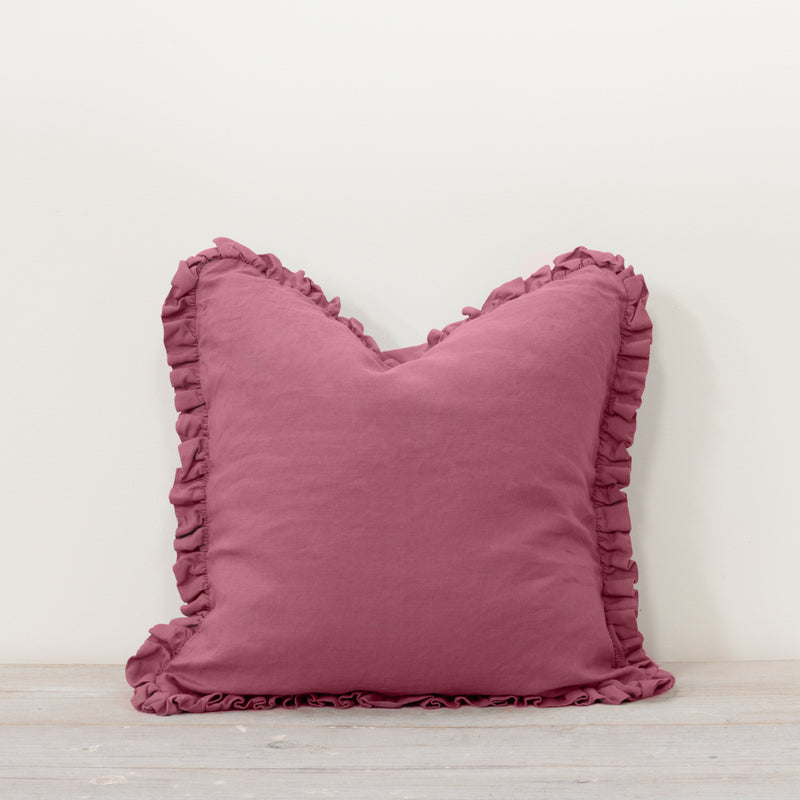 Oli Ruffle Cushion 100% Linen Cushion Pomegranate