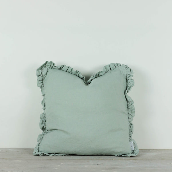 Oli Ruffle 100% Linen Cushion Sage