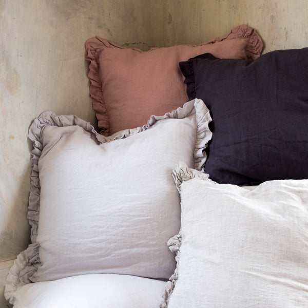 Olivia Ruffle Pillow 100% Linen Slate Grey