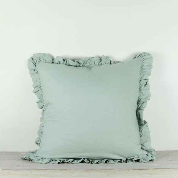Olivia Ruffle 100% Linen Pillow Sage