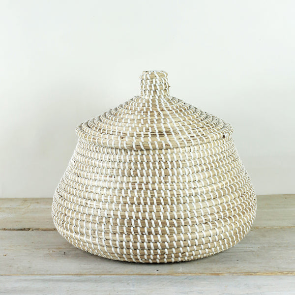 Large Sukoshi Seagrass Lidded Basket White