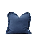 Oli Ruffle 100% Linen Cushion Aegean Blue