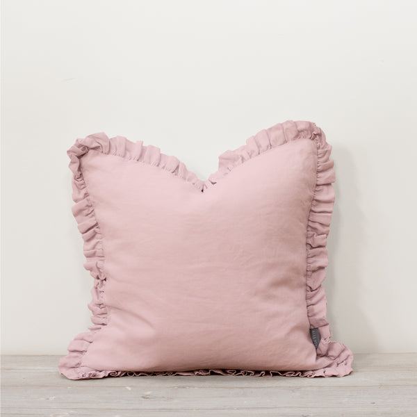 Oli Ruffle 100% Linen Cushion Blush
