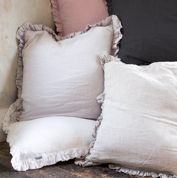Olivia Ruffle 100% Linen Pillow Blush