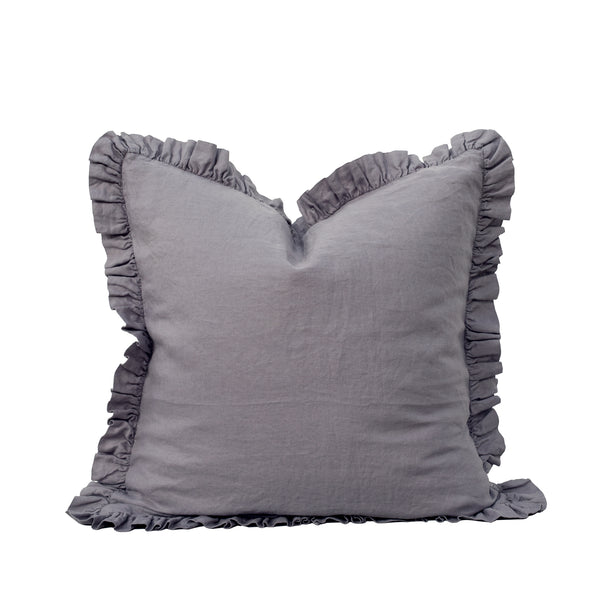 Olivia Ruffle 100% Linen Pillow Pewter